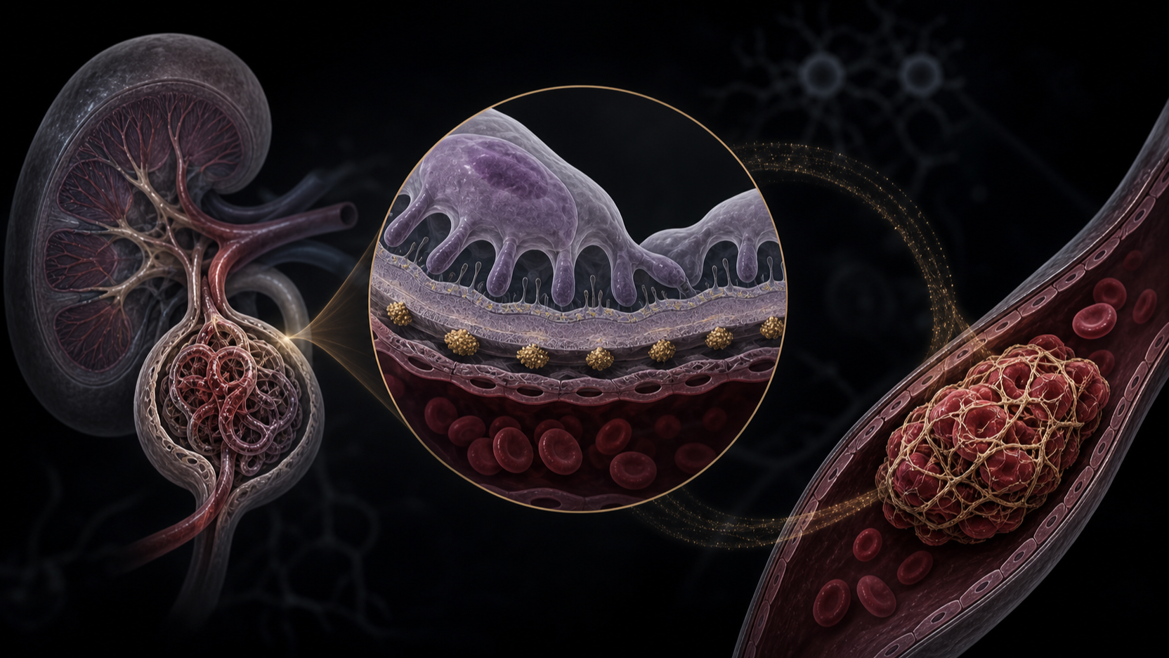 Original medical illustration for: A Young Woman's Journey with Kidney Disease and Blood Clots: Understanding Membranous Nephropathy