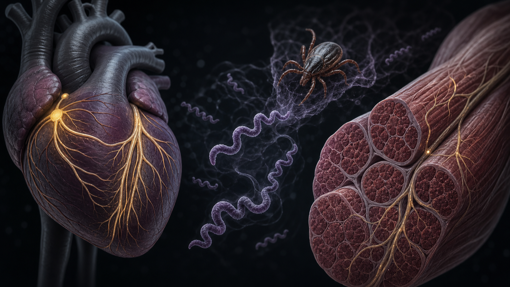 Original medical illustration for: When Fatigue and Muscle Pain Signal Heart Trouble: A Lyme Disease Case Study